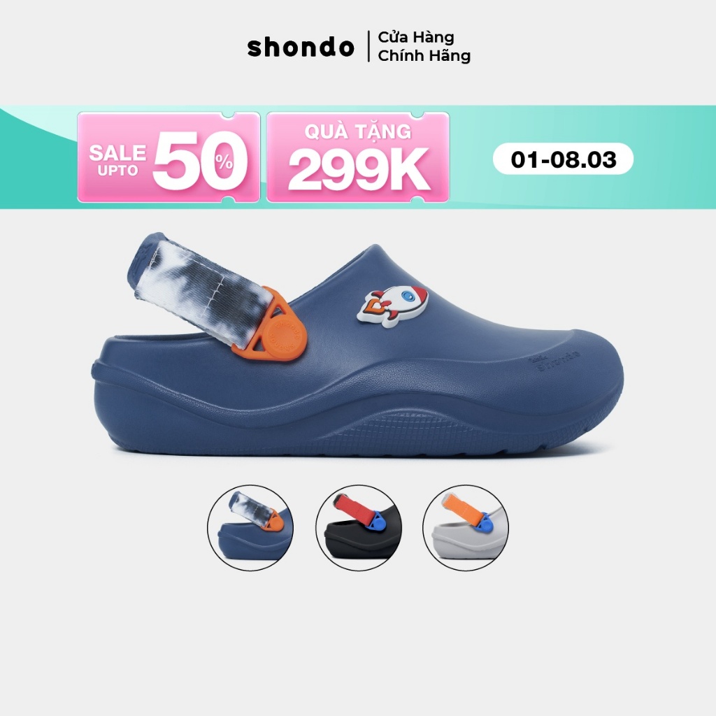 Giày Clog Little Suke Bé Trai Thoải Mái, Nhựa Đúc Shondo Nhiều Màu