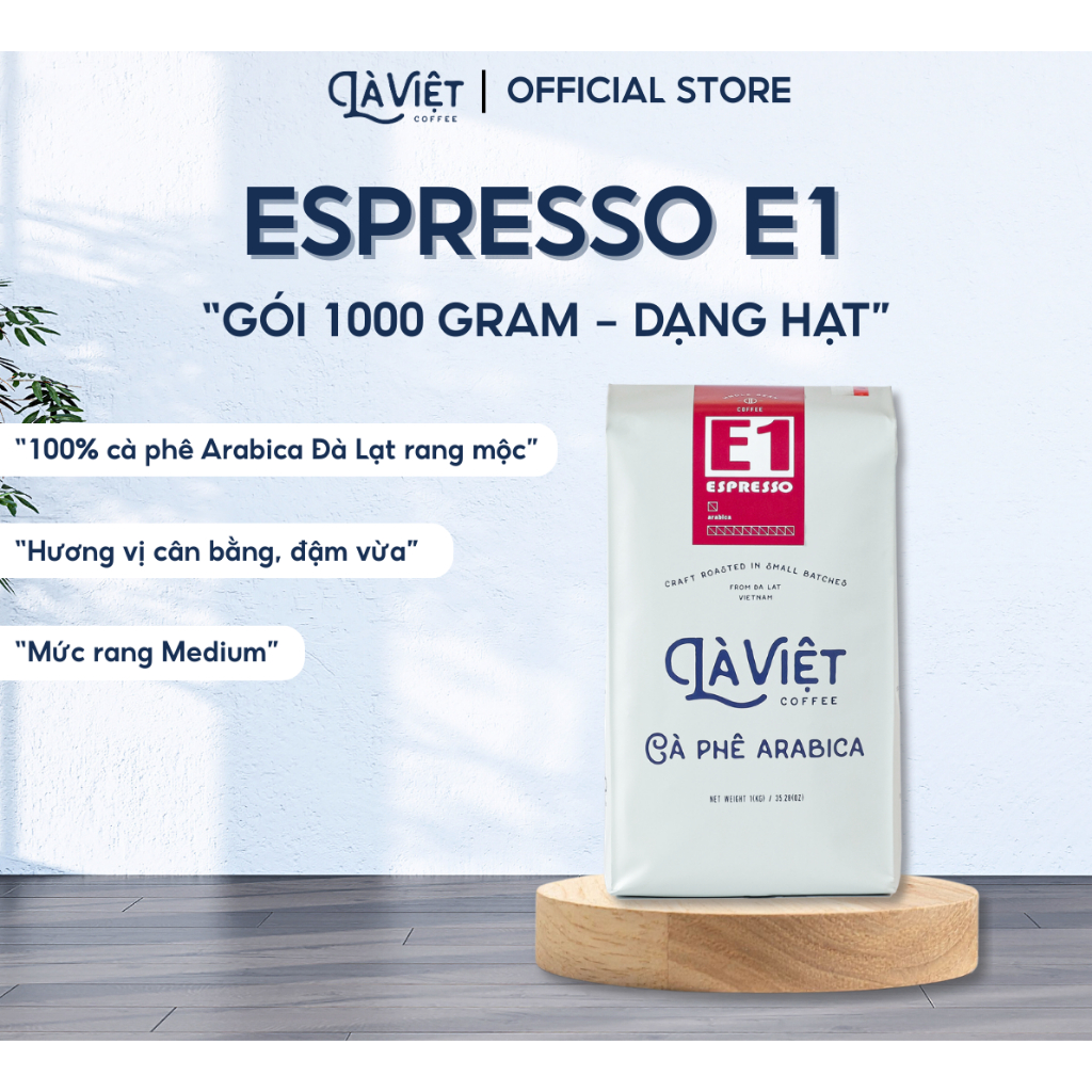 Cà Phê Nguyên Hạt LÀ VIỆT E1 100% Arabica 1kg Vị Cân Bằng