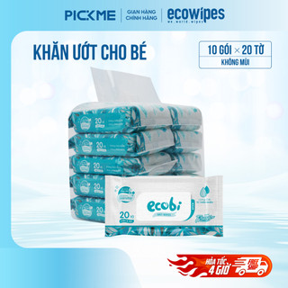 Túi 10 gói khăn ướt cho bé Ecobi gói 20 tờ không mùi cao cấp