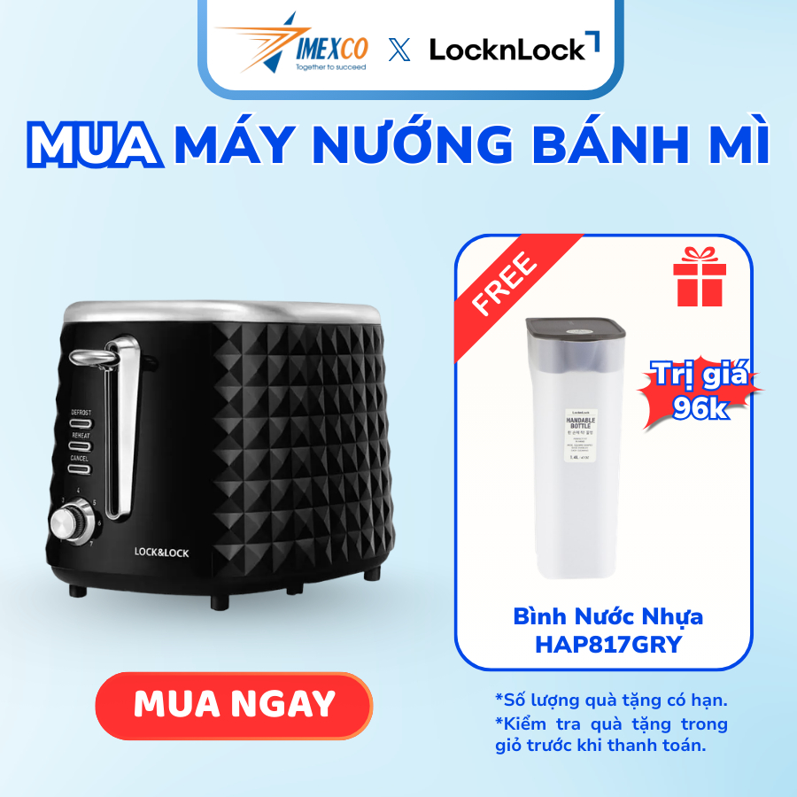 Máy nướng bánh mì LocknLock công suất 850W màu đen - EJB222BLK