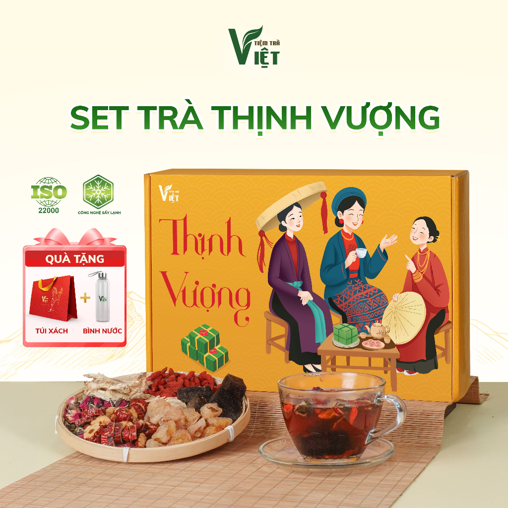 Set trà quà tặng gồm Trà Gừng Đường Nâu và Trà Gạo Lứt (35 Gói) Sang Trọng Cao Cấp - Tiệm Trà Việt