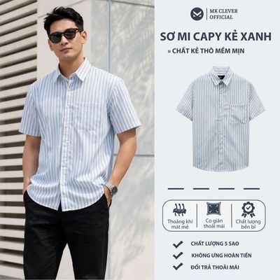 Áo Sơ Mi nam kẻ xanh Capy MKCLEVER Chất kẻ thô mềm mịn, thoáng mát, chống nhăn, form dáng trẻ trung mặc hằng ngày