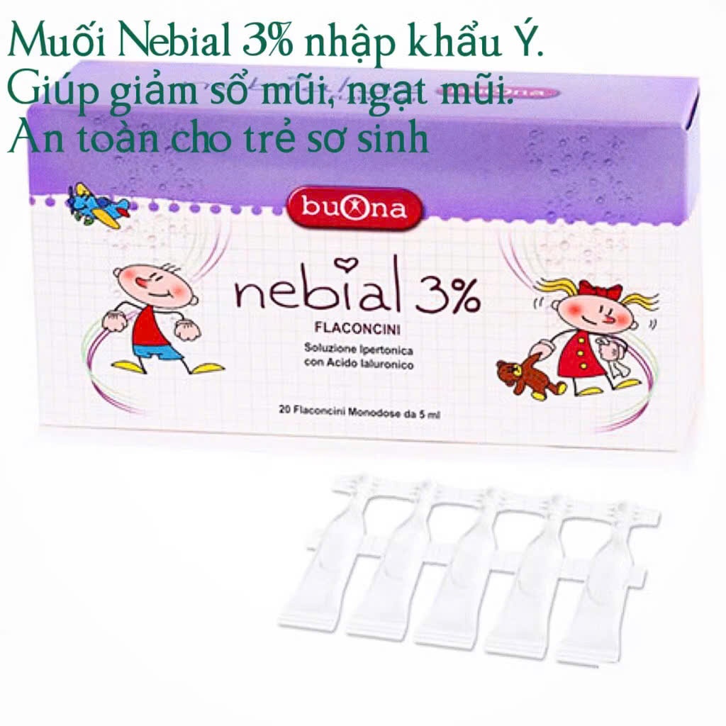 Buona Nebial 3% KIT (20 Ống Nebial 3% 5ml)- Bộ Rửa Mũi, Xịt Xông Làm Sạch Khoang Mũi Toàn Diện