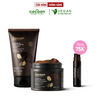 Bộ 3 Cà phê Đắk Lắk tẩy da chết cocoon: Cơ thể 200ml hũ + Da mặt 150ml + Son môi 5g