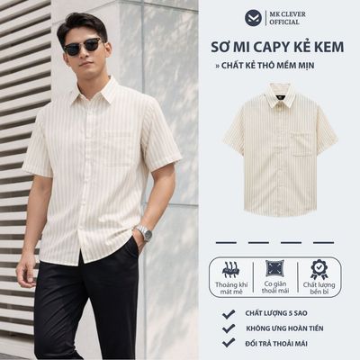 Áo Sơ Mi nam kẻ kem Capy MKCLEVER Chất kẻ thô mềm mịn, thoáng mát, chống nhăn, form dáng trẻ trung mặc hằng ngày