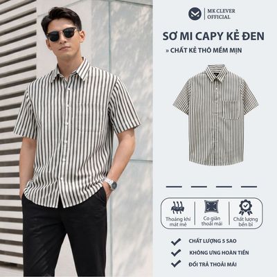Áo Sơ Mi nam kẻ đen Capy MKCLEVER Chất kẻ thô mềm mịn, thoáng mát, chống nhăn, form dáng trẻ trung mặc hằng ngày
