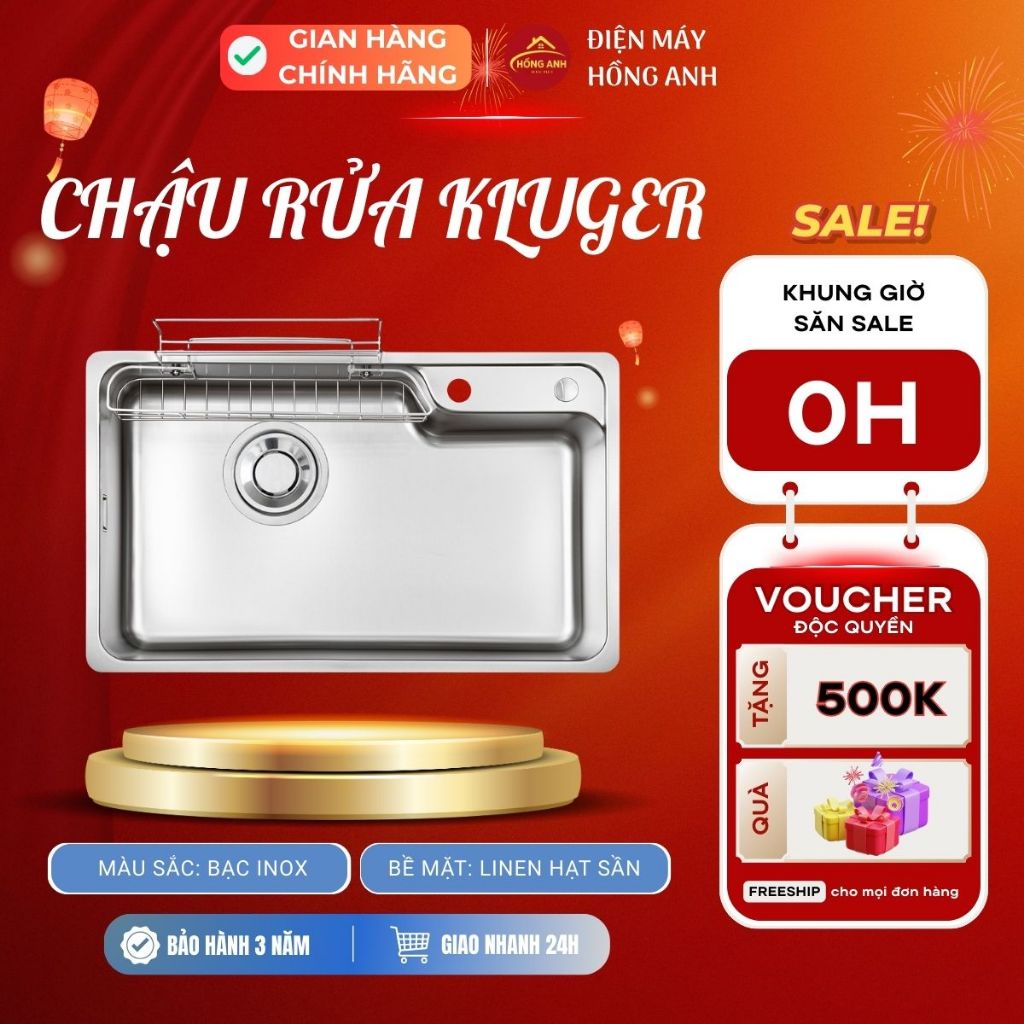 Chậu rửa Kluger Haru Series KH8048FS inox 304 liền khối độ dày 1.0mm bề mặt linen chống xước