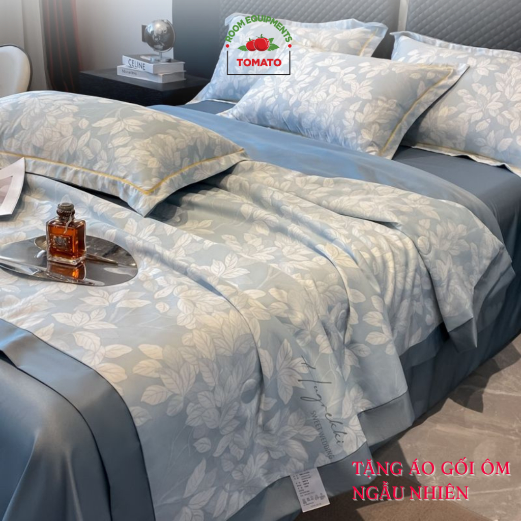 (TẶNG VỎ GỐI ÔM)Bộ Chăn Ga Gối Lụa Thái 6D 4 Món Chăn Trần Bông Nhập Khẩu Tomato Ga Giường 1m6 1m8x2
