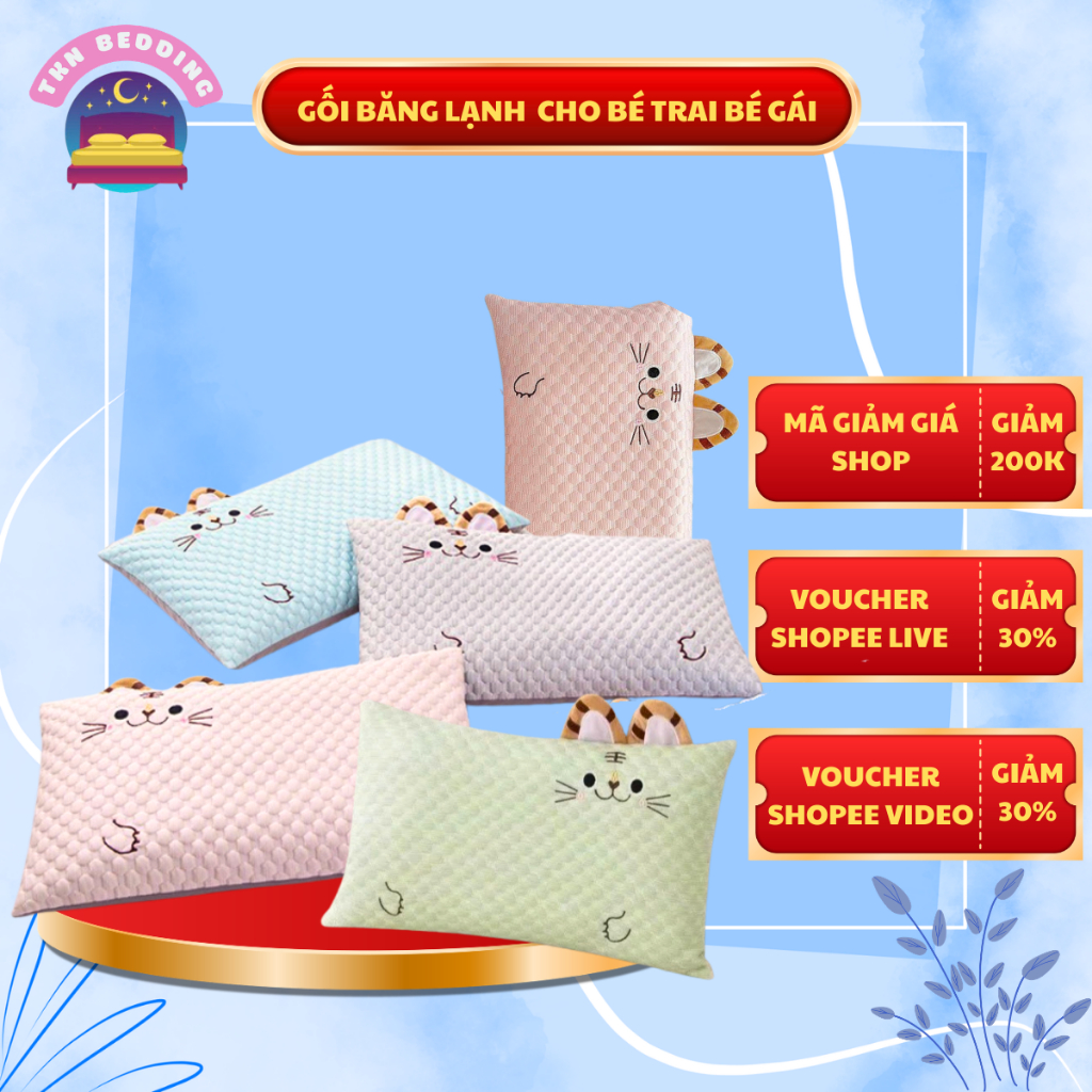 Gối băng lạnh cho bé họa tiết bé mèo dễ thương, Chất liệu vải tự nhiên, thân thiện với da, an toàn cho da của bé