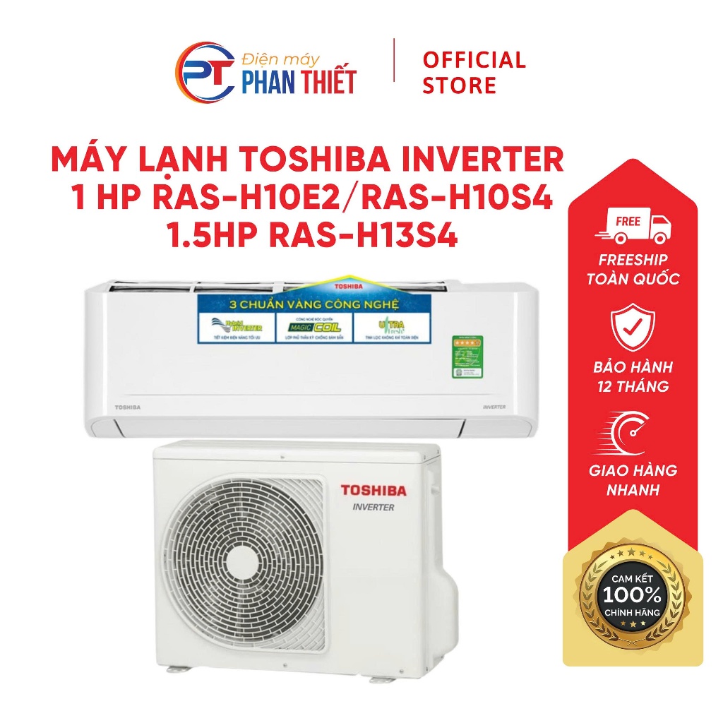 Máy lạnh Toshiba Inverter 1 HP RAS-H10E2KCVG-V / RAS-H10S4KCV2G-V / RAS-H13S4KCV2G (KHÔNG LẮP ĐẶT)