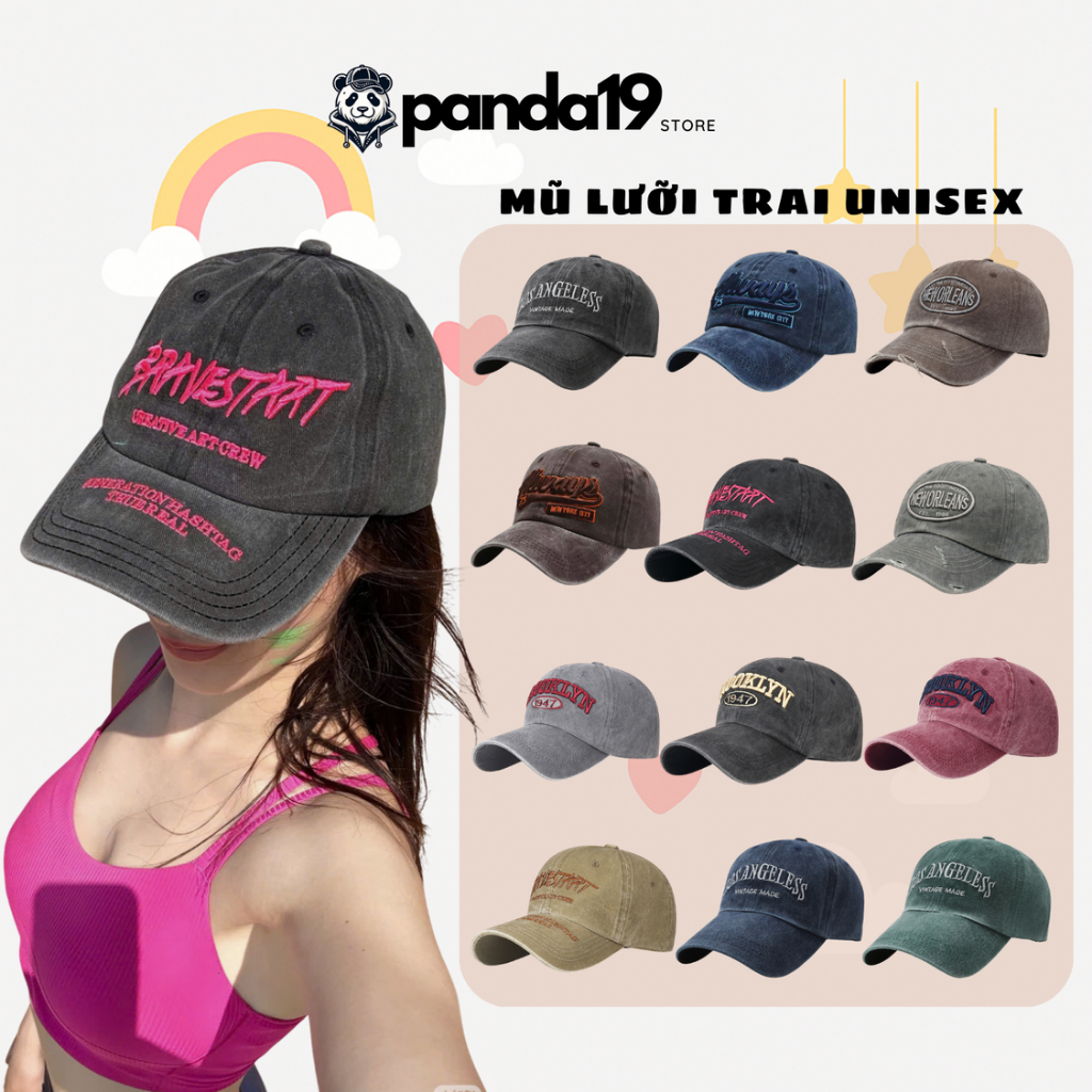 [Form mềm] Mũ Lưỡi Trai, Mũ Bóng Chày, Mũ Thời Trang Chất Cotton Thêu Nổi, Nhiều Màu - PANDA19 STORE