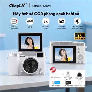 CkeyiN Máy Ảnh Mini Selfie 180° Màn Hình Lật HD MỚI 48MP Đèn LED Bổ Full HD Video 2K PA022W