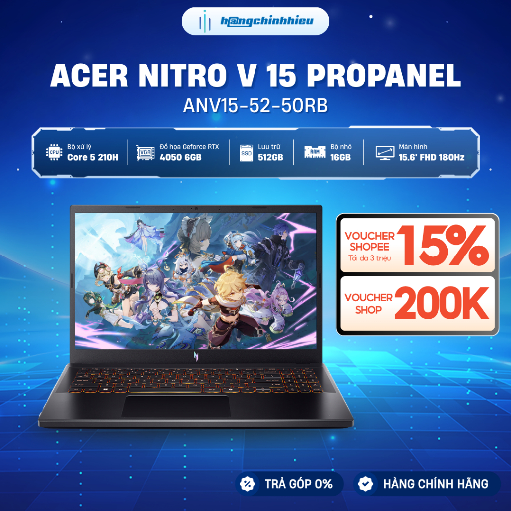 Laptop Gaming Acer Nitro V 15 ProPanel ANV15-52-50RB Chip Core 5 210H |  RTX™ 4050 6GB | 16GB | 512G