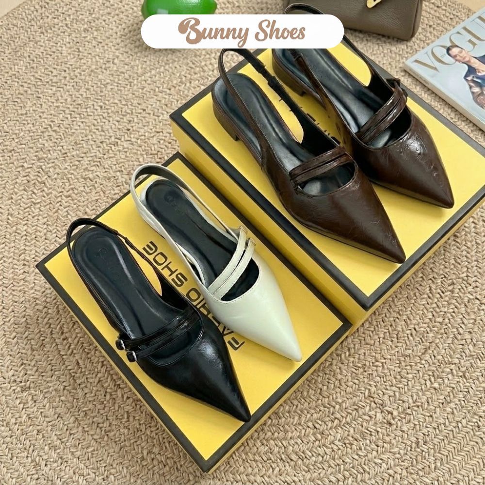 Giày sục nữ mũi nhọn 2cm phối khóa chéo 2 quai da mềm Bunny Shoes - TN45