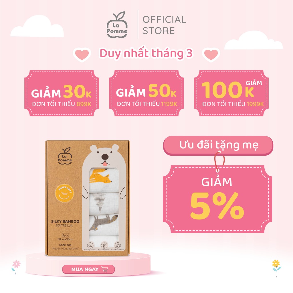 Set 5 Khăn sữa sợi tre lụa La Pomme phối màu (30x30cm) - Fairy World