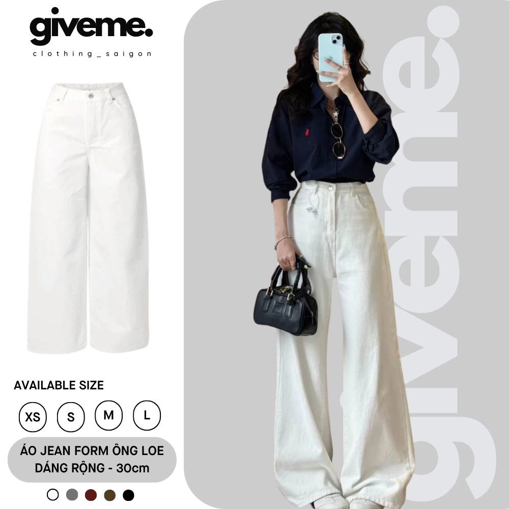 [XẢ KHO] Quần Jeans TRẮNG ỐNG LOE Form Rộng Dài Chùm Phủ Chân OldSchool Cloth Q7767 Giveme.clothing_