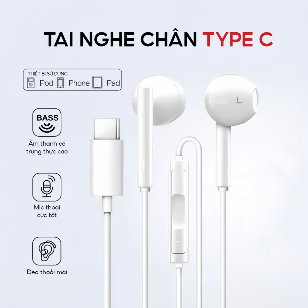 Tai Nghe Nhét Tai Chân Type-C Có Mic Đàm Thoại, Âm Thanh Chất Lượng - Cho IP…