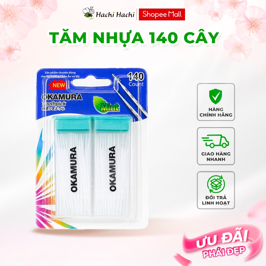 Tăm nhựa Okamura dạng hộp (2 hộp x 70 cái) - Hachi Hachi Japan Shop