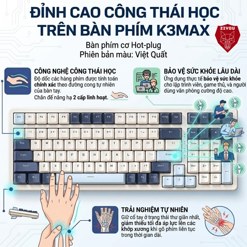 Bàn Phím Cơ Gaming Red Switch Ziyou K3 MAX Led Đổi Màu Nhiều Chế Độ, Dành Cho Máy Tính Laptop PC | BigBuy360 - bigbuy360.vn