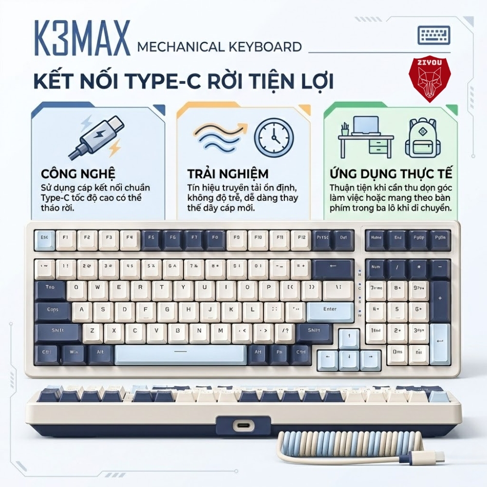 Bàn Phím Cơ Gaming Red Switch Ziyou K3 MAX Led Đổi Màu Nhiều Chế Độ, Dành Cho Máy Tính Laptop PC | BigBuy360 - bigbuy360.vn