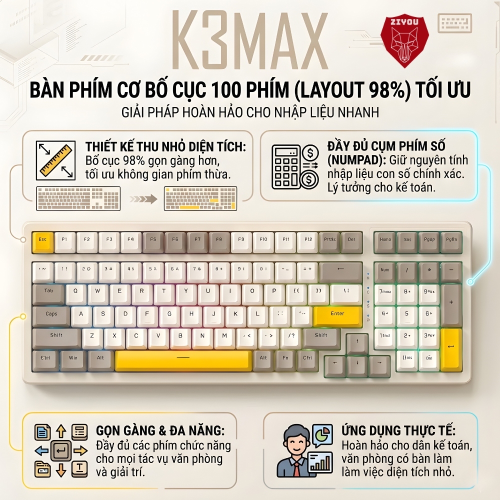 Bàn Phím Cơ Gaming Red Switch Ziyou K3 MAX Led Đổi Màu Nhiều Chế Độ, Dành Cho Máy Tính Laptop PC | BigBuy360 - bigbuy360.vn