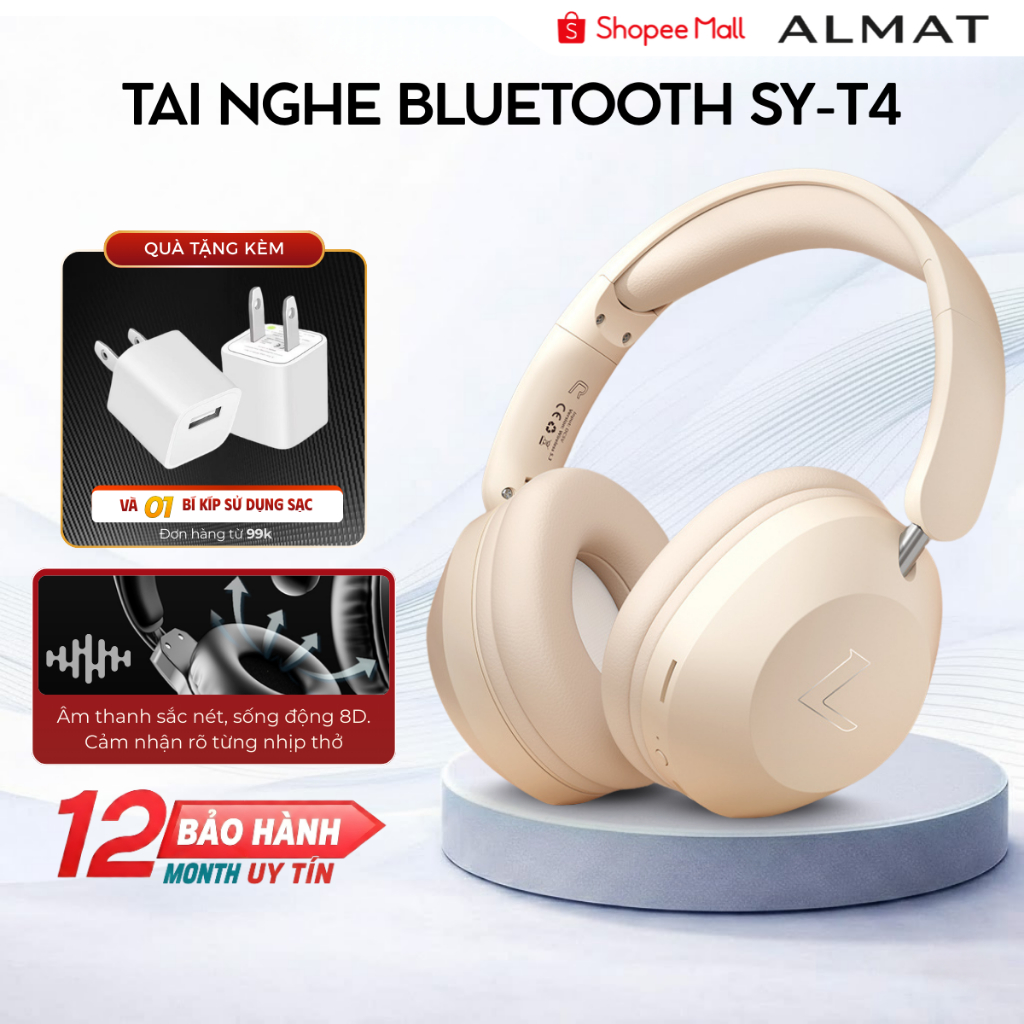 Tai Nghe Bluetooth Chụp Tai ALMAT SY-T4,Âm Thanh Mạnh Mẽ, Nhẹ Êm Đeo Cả Ngày, Pin 20H,Thiết Kế Thời Trang