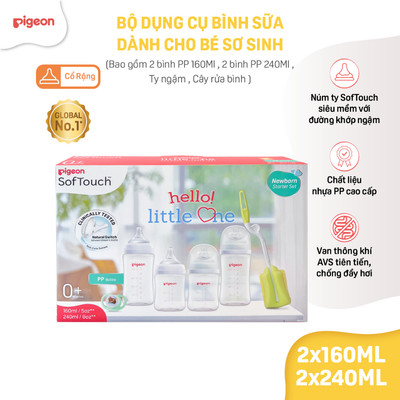 Bộ Dụng Cụ Bình Sữa Cho Bé Sơ Sinh Hello! Little One SoftouchTM Pigeon
