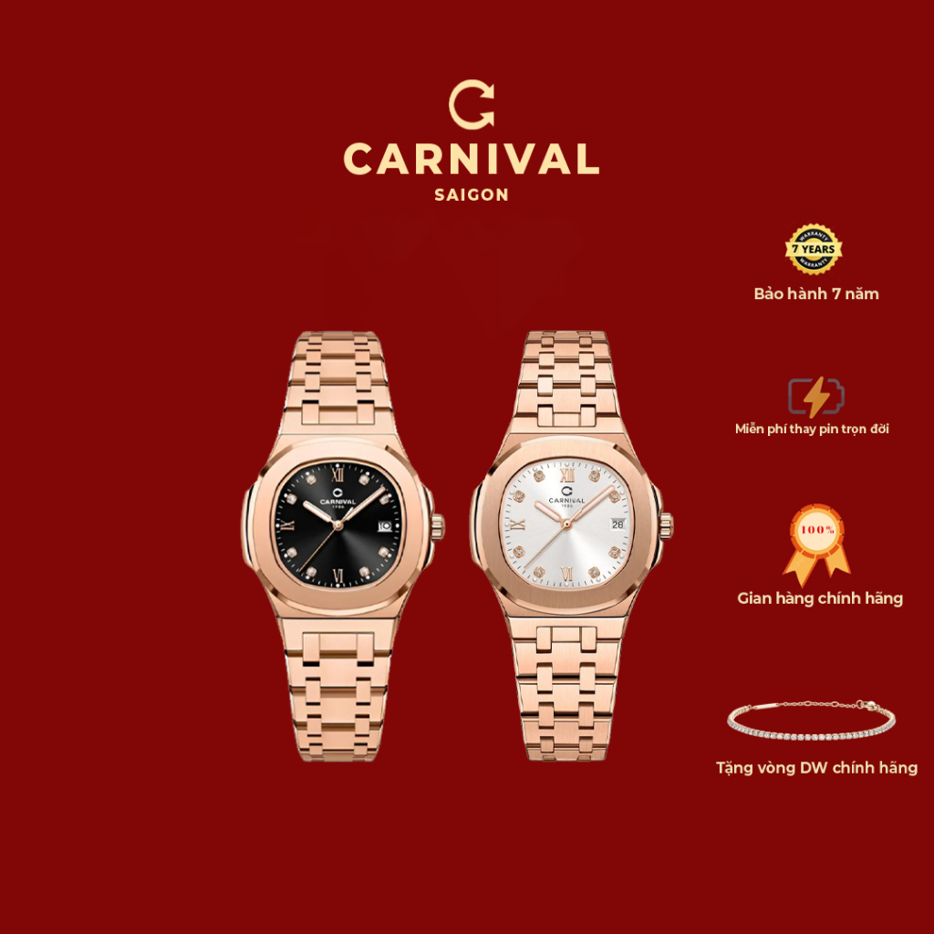 (Chính Hãng) Đồng Hồ Nữ Carnival - 8160L Size 34mm Rose Gold - Bảo Hành 7 Năm