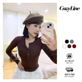 (XẢ HÀNG) Áo giữ nhiệt nữ phối cúc Cozy Line chất liệu bozip mềm mại dài tay lót lông siêu ấm tôn dáng 6C
