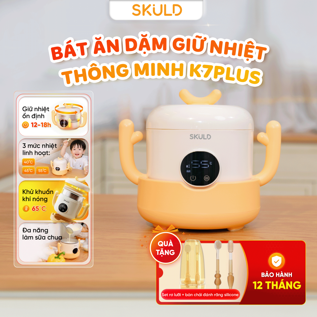 Bát Ăn Dặm Tích Điện SKULD K7PLUS – Hâm Cháo, Khử Khuẩn UV, Giữ Nhiệt 8H, Chống Nước IPX7, Đa Năng C