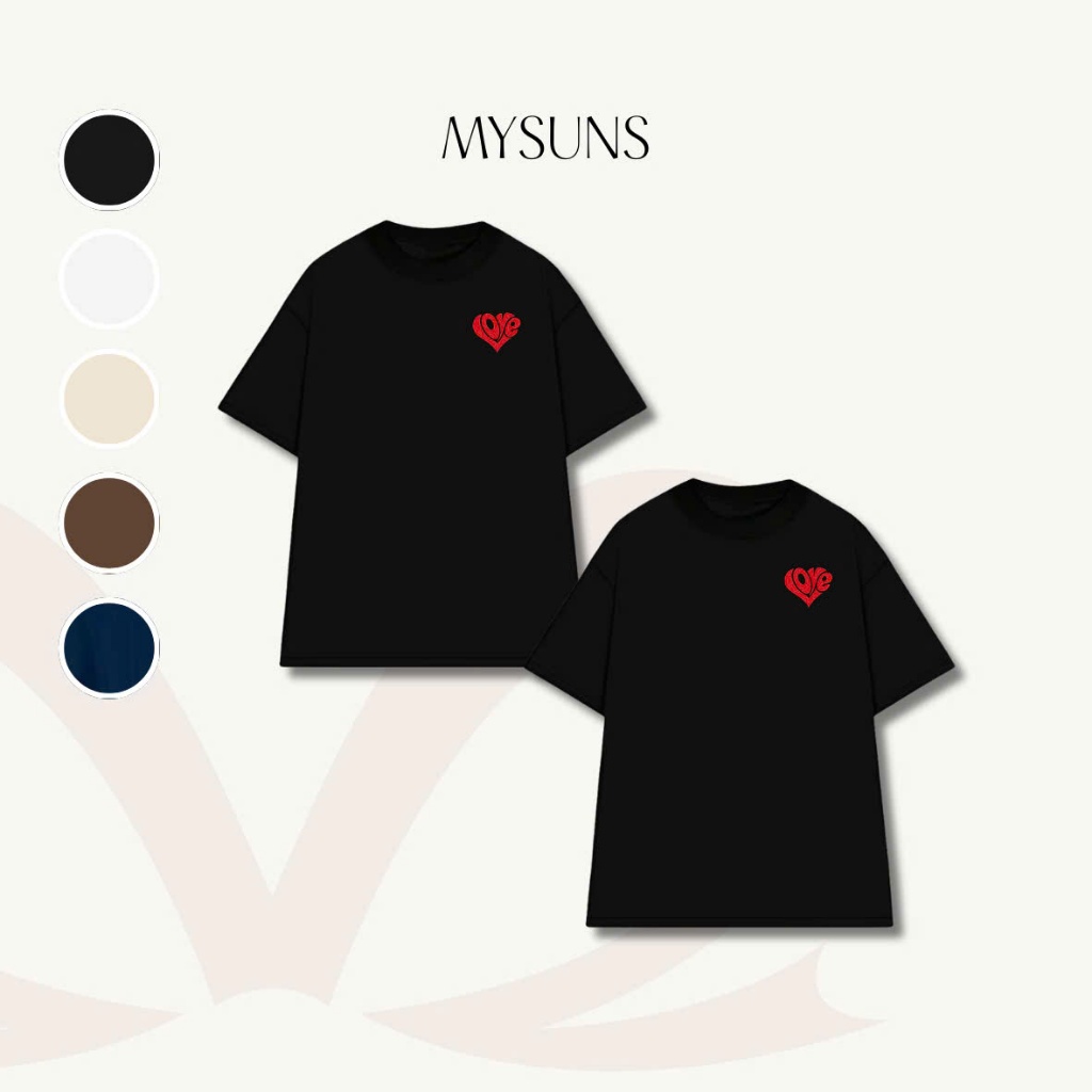 MYSUNS - Áo Thun Đôi chữ Love trái tim, Áo phông unisex cho nam nữ thêu Chữ, Áo đôi thêu cotton cao 
