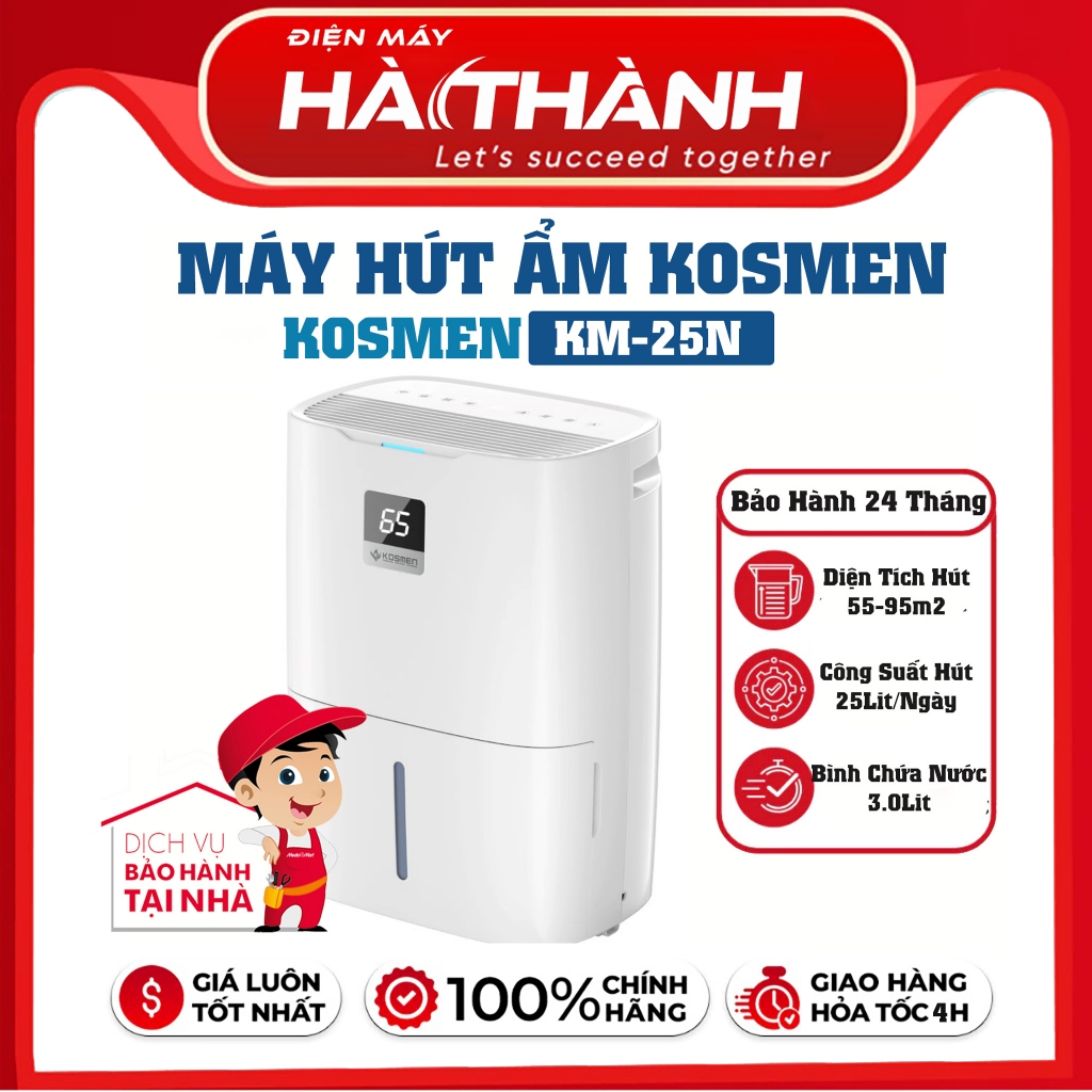 Máy Hút Ẩm Kosmen KM-25N 25L/Ngày – Phòng 55-95m² – Lọc Ion Âm – Wifi App – Sấy Quần Áo – Bảo Hành 2