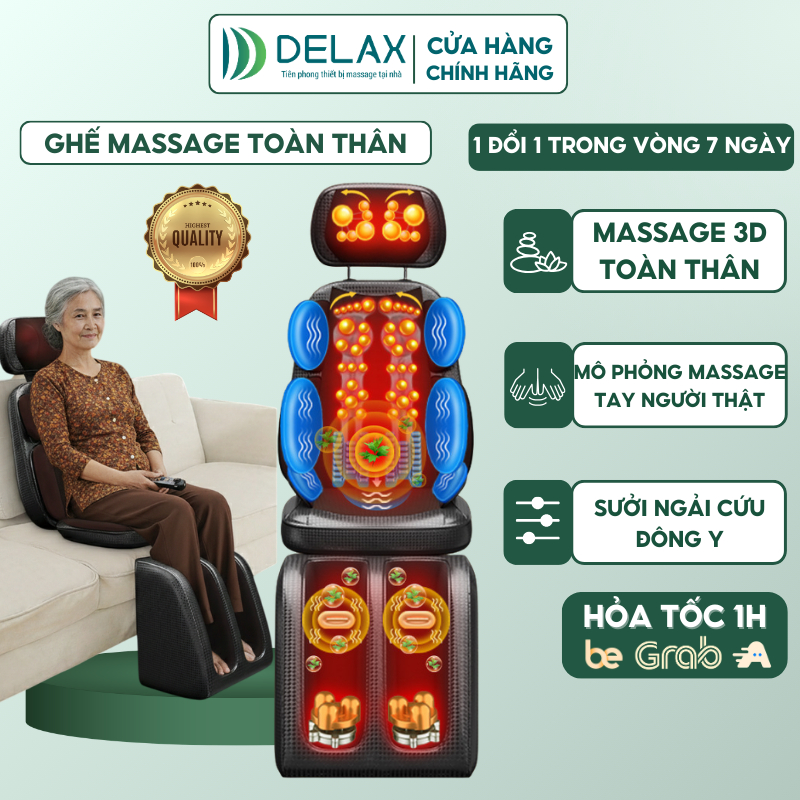Ghế Massage Toàn Thân DELAX Đệm Massage Cổ Vai Gáy, Ghế Massage Giảm Đau Lưng Thư Giãn GMS05