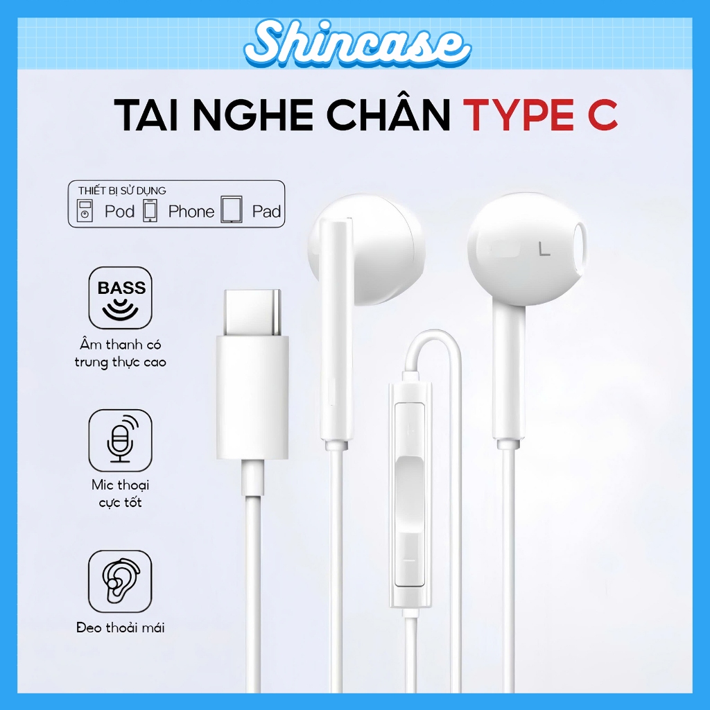 Tai Nghe Có Dây Chân Type-C Cho 15 15Plus 15Pro 15ProMax 16 16Pro 16ProMax Có Hỗ Trợ Mic Nghe Gọi, Âm Bass Siêu Chất