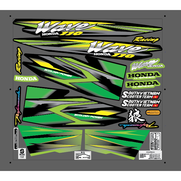 Tem wave 110, wave nhỏ xanh lá chữ Wave mạ crom