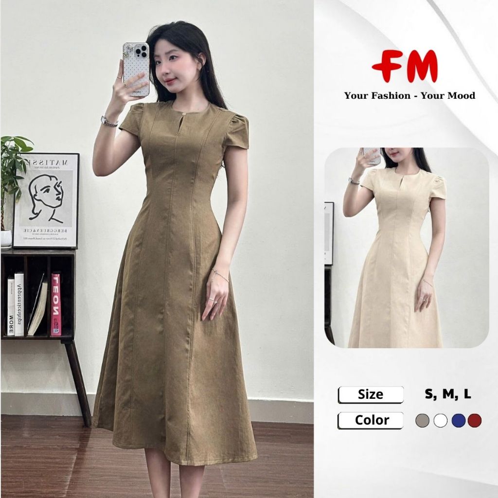 Váy Đầm Dài Chữ A Nữ FMSTYLE - Tay Ngắn Vintage, Kiểu Cách Nhẹ Nhàng Basic 25120918