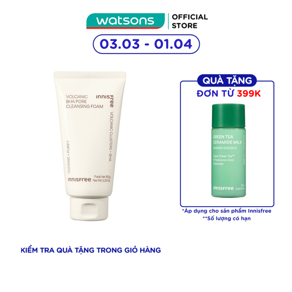 Sữa Rửa Mặt innisfree Se Khít Lỗ Chân Lông Volcanic Pore BHA Cleansing Foam 150g