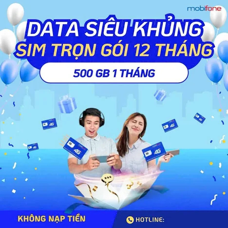 Sim 5G  500GB - 12MDT50 sim data trọn gói 1 năm