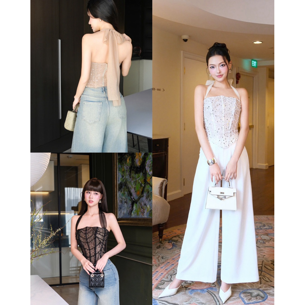 Áo Ren Kim Sa Dây Đá Rơi Dáng Corset Tôn Dáng 𝐃𝟐𝐓 𝐒𝐓𝐎𝐑𝐄