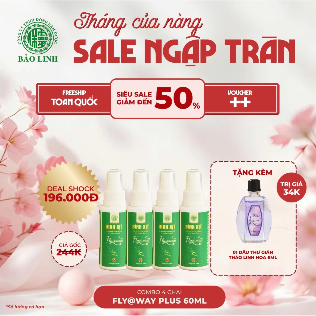 Bình Xịt Đuổi Muỗi Côn Trùng, Thơm Phòng FLY@WAY PLUS Bảo Linh 60ml - Chiết Xuất Thảo Dược, An Toàn Cho Bé Và Cả Nhà