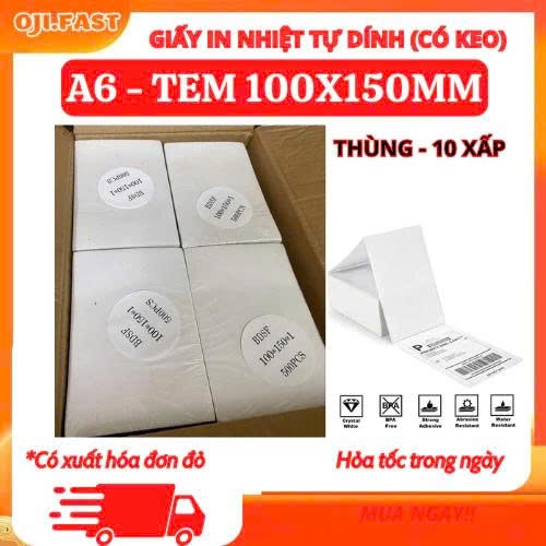 [Thùng 20 tệp] giấy in nhiệt tệp A6 100x150mm 500 tờ/xâp tem tự dính tệp A6 500 tờ đủ số tờ in mã vậ