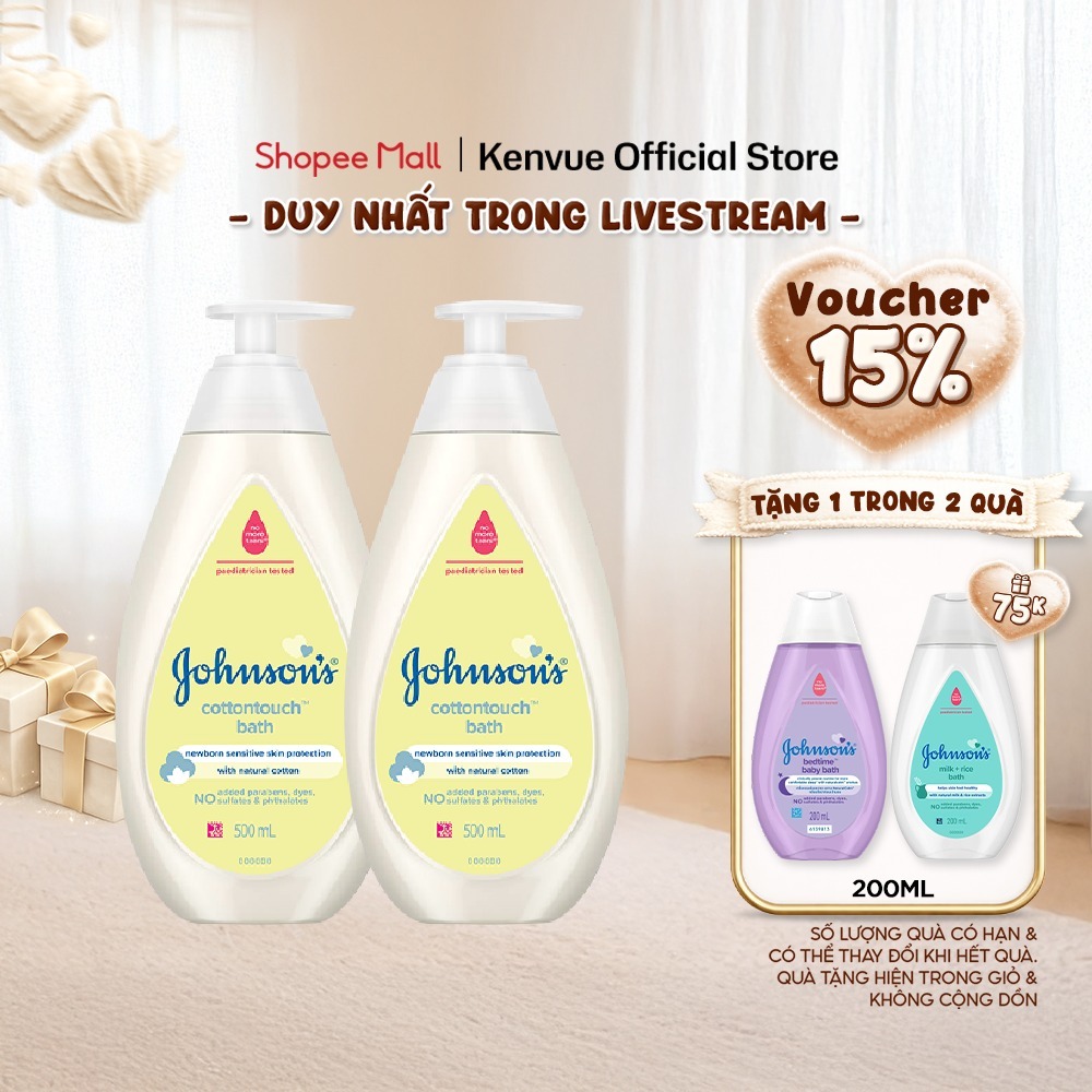 [LIVE] Combo 2 Chai Sữa Tắm Gội Toàn Thân Johnson's Baby Cotton Touch 500mlx2