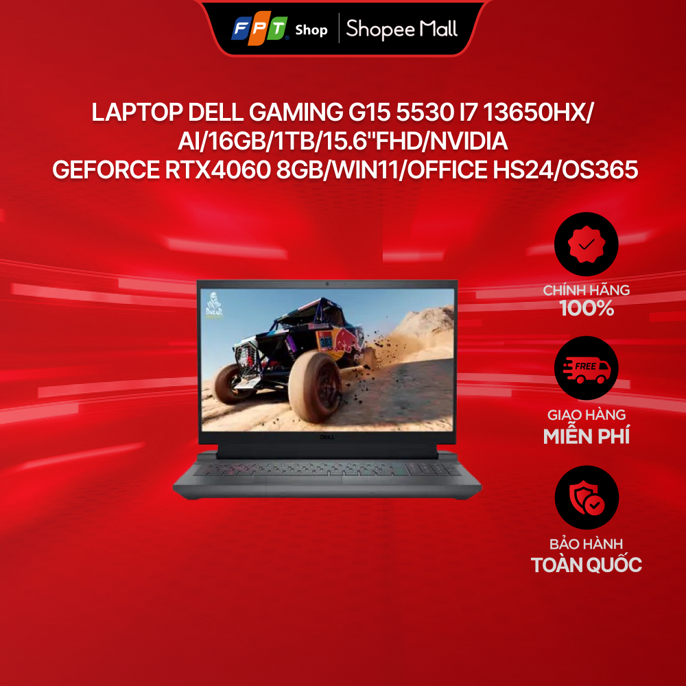 Laptop Dell Gaming G15 5530 i7 13650HX/AI/16GB/1TB/15.6"FHD/Nvidia GeForce  8GB/Win11/Office HS24/OS