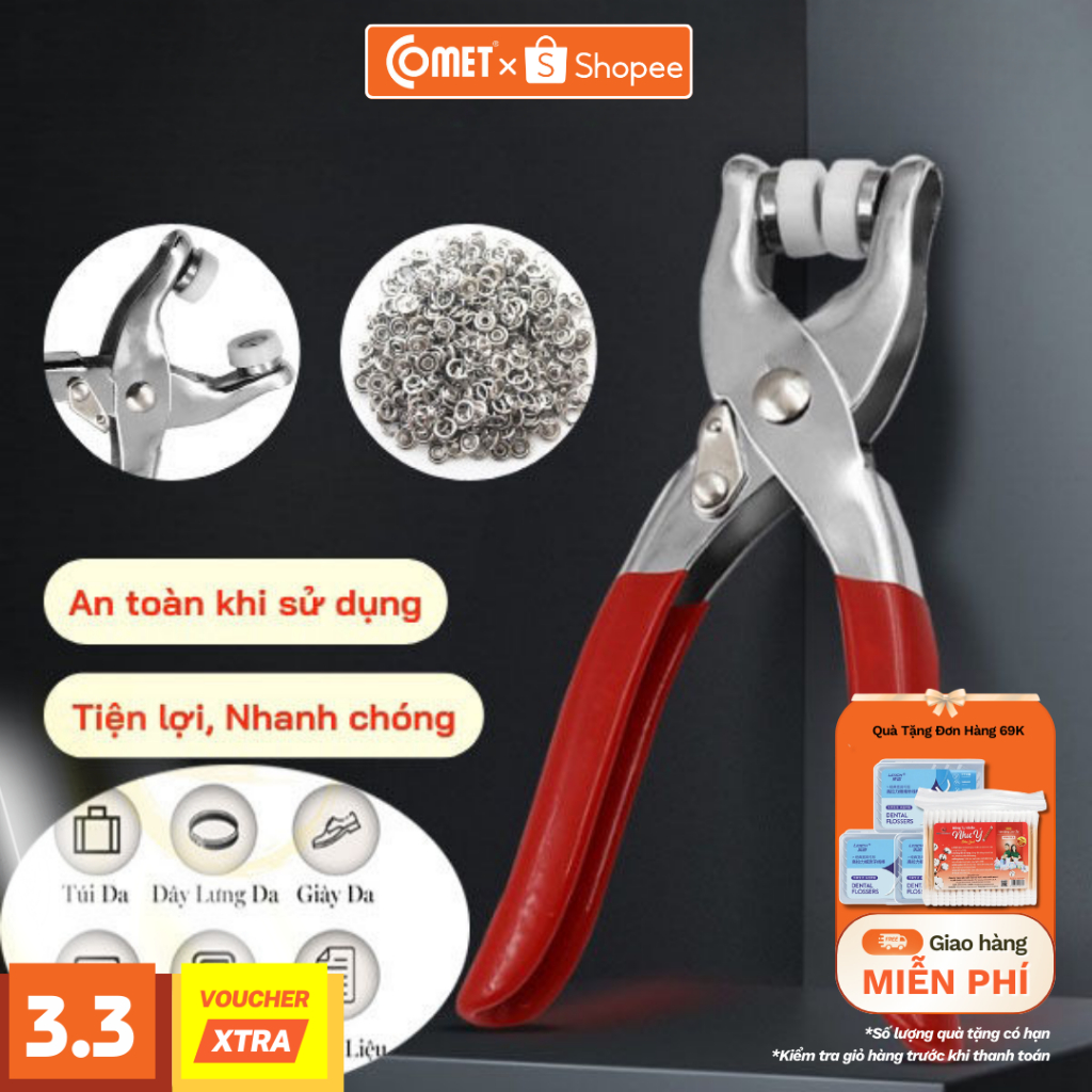 Kìm Bấm Cúc COMET Kèm 100 Chi Tiết Cúc Bấm Đa Năng, Bộ Kìm Bấm Khuy Quần Áo Tại Nhà Tiện Dụng