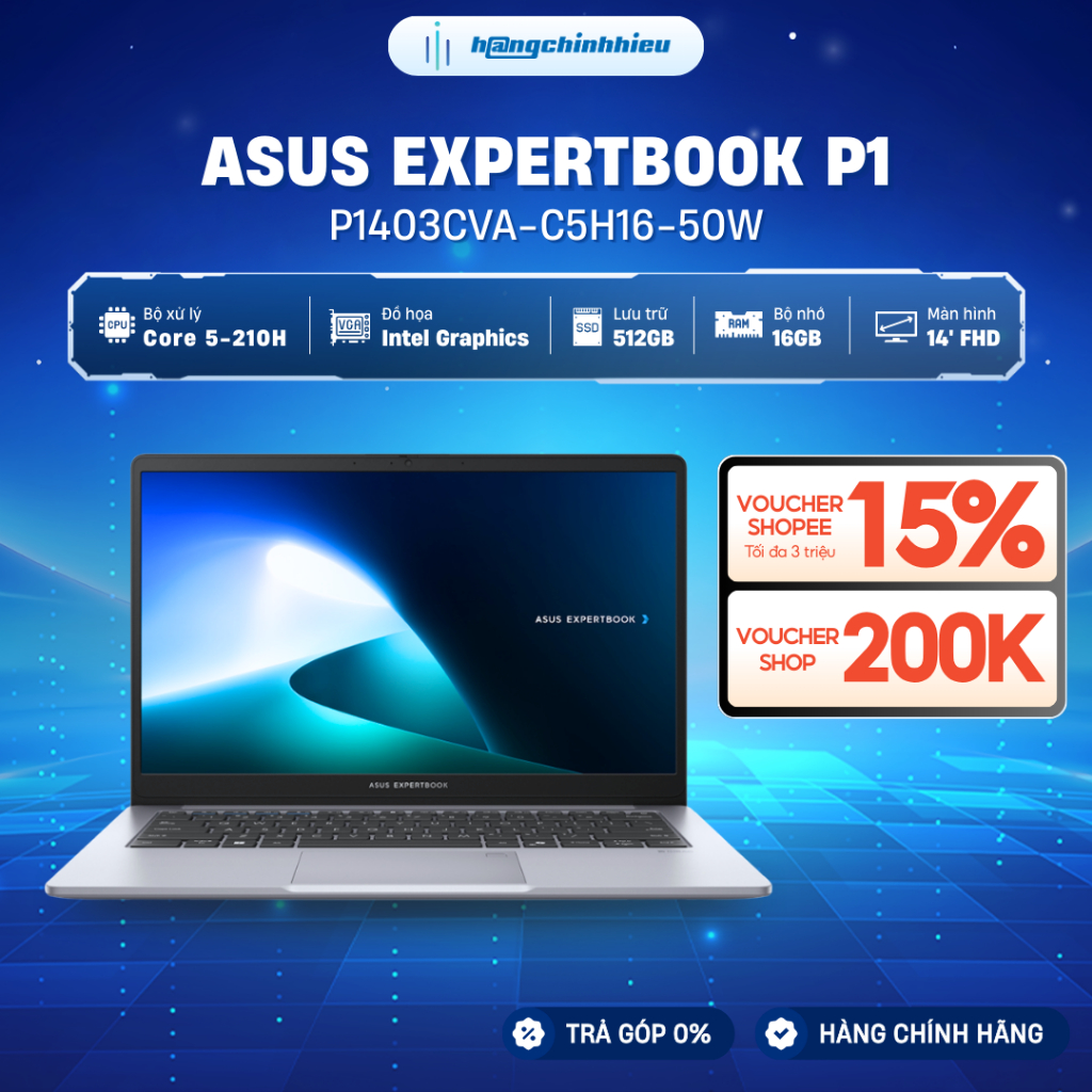 Laptop ASUS ExpertBook P1 P1403CVA-C5H16-50W Chip Core 5-210H | Ram 16GB | SSD 512GB | 14' FHD | Win
