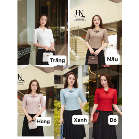 A124 - Sơ mi cổ bẻ gắn hoa