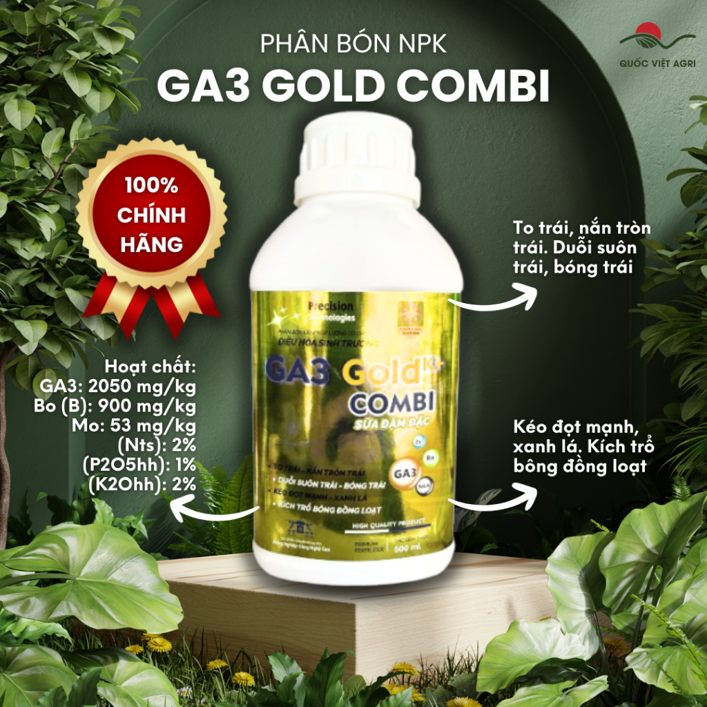 Phân bón lá NPK vi lượng GA3 GOLD COMBI (chai 500ml) - ĐIỀU HÒA SINH TRƯỞNG SỮA ĐẬM ĐẶC