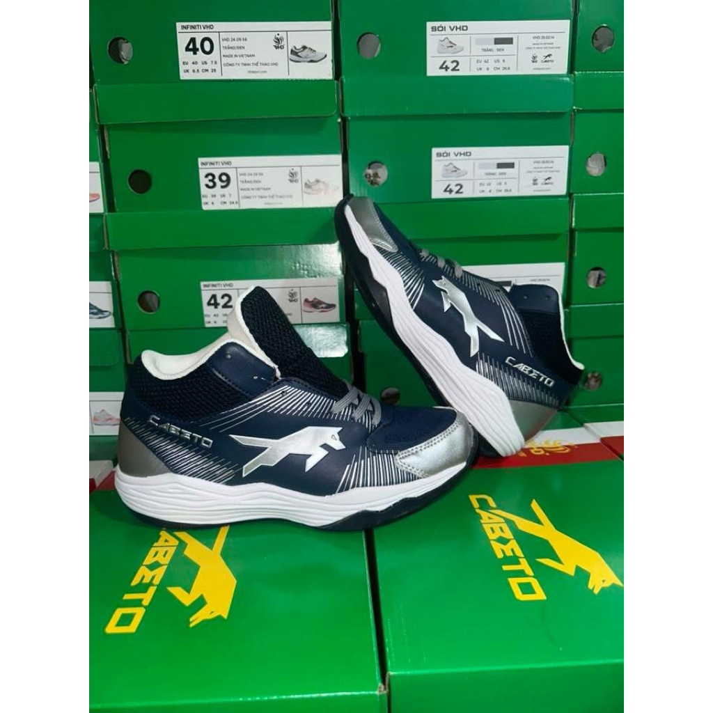 Giày bóng chuyền Sói Navy bạc VHD ( tặng tất, cặp dây thay đổi)