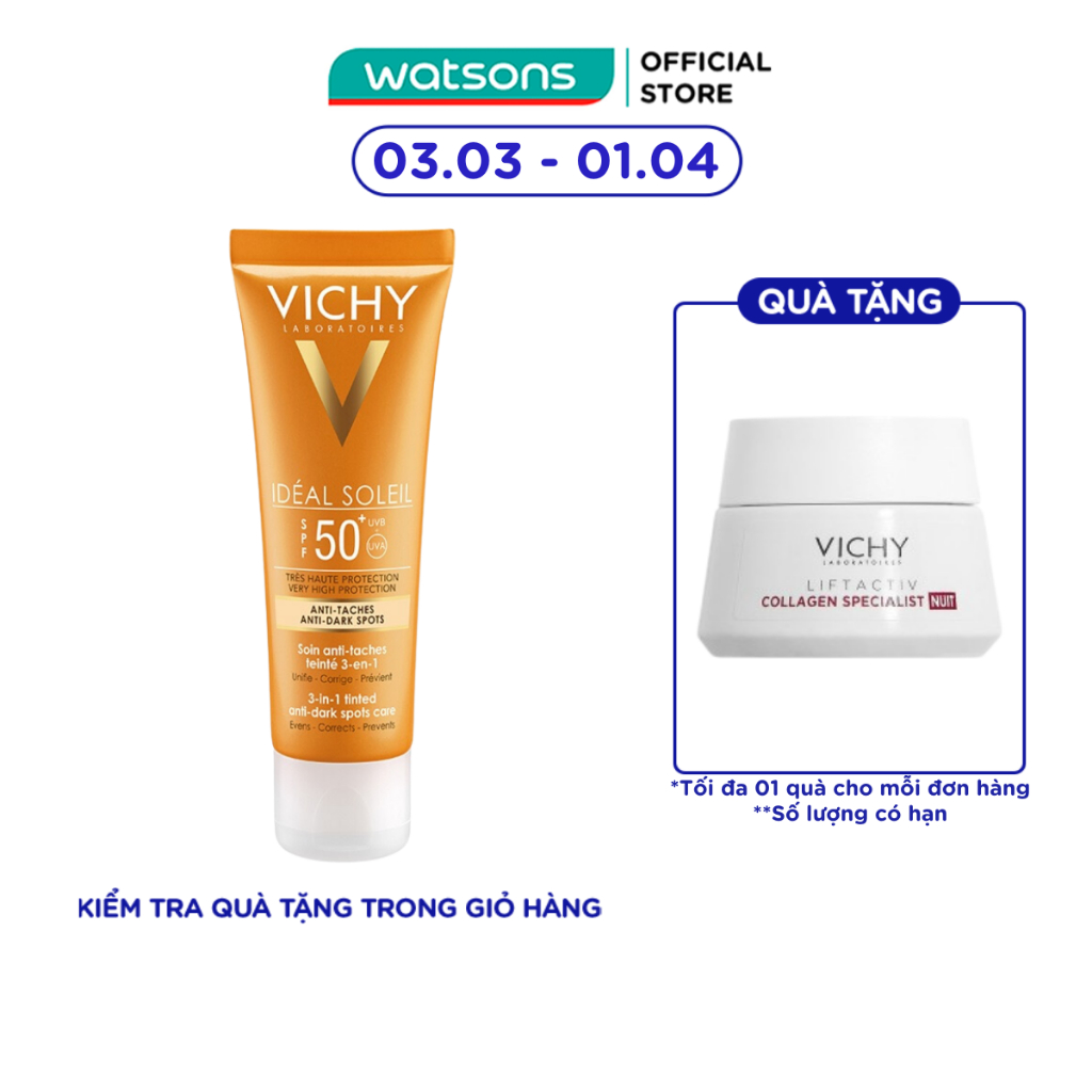 Kem Chống Nắng Vichy Ideal Soleil Ngăn Sạm Da, Giảm Thâm Nám SPF50 UVA + UVB 50ml