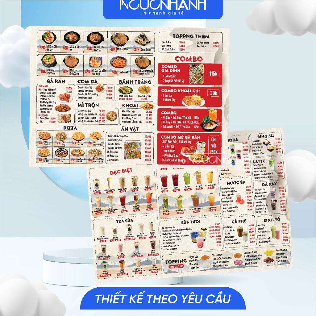 Menu Cầm Tay cán Formex 5mm | In 2 mặt | Thiết Kế Theo Yêu Cầu | Khổ A5/A4/A3